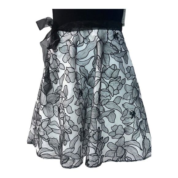 SLNY Mesh & Knit Black White Cocktail Party Guest Retro Knee Length Twofer Dress - Picture 8 of 12